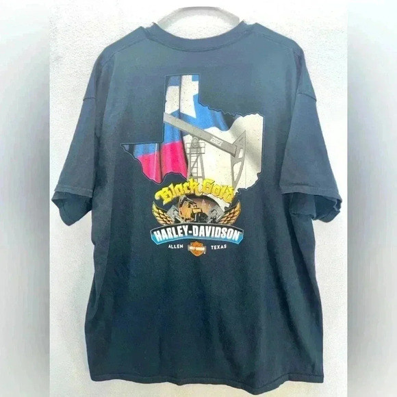 Harley Davidson Black Gold Allen, Texas Tee Rare print front back graffics - Picture 1 of 4